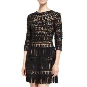 Naeem Khan Silk Shift Couture Fringe Dress